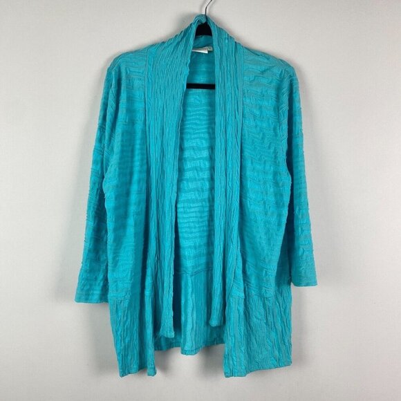 LULU B Teal Blue Textured Open Cardigan Sweater Size M 3/4 Sleeves - Picture 1 of 10
